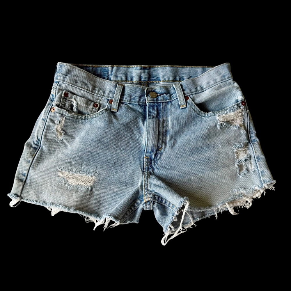 Levis 511 Light Wash Distressed‎ Cut Off Denim Shorts Blue W28 Distressed